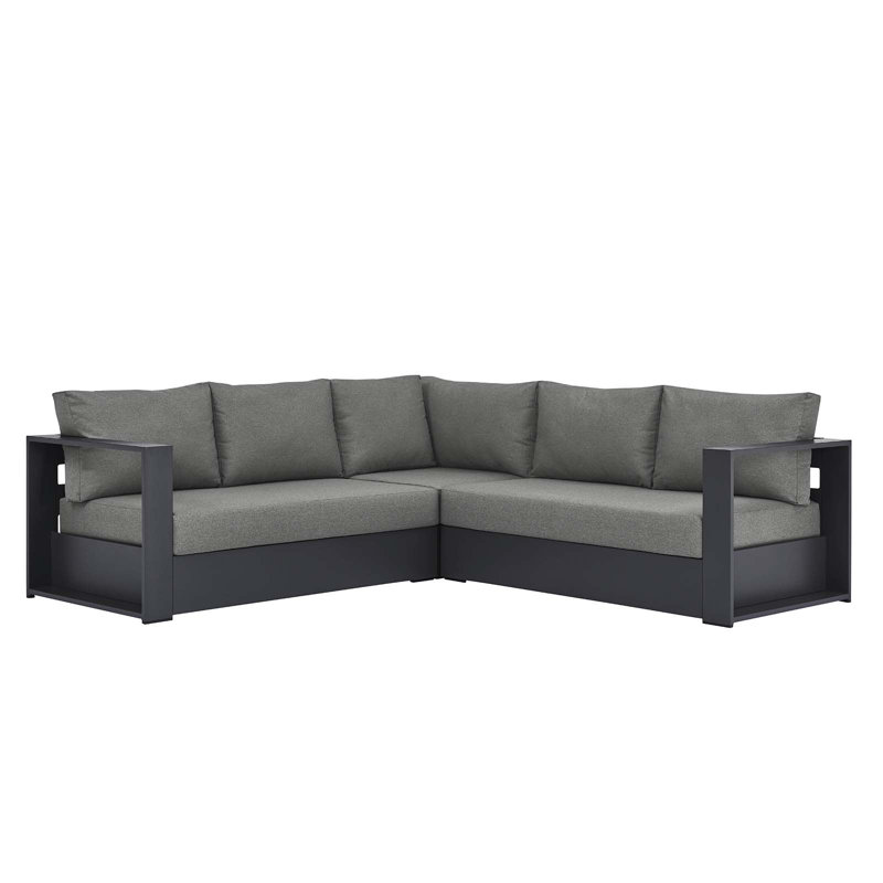 Modway Tahoe Outdoor Patio Powder-Coated Aluminum 3-Piece Sectional Sofa Set, Charcoal