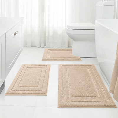 Bathroom Rug Set, Super Soft And Absorbent Non-Slip Microfiber Toilet Bath Mat, 3 Piece, (Beige)