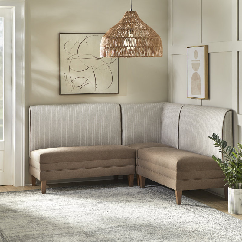 Carissia 3 Piece Bench, Light Brown Stripe/Brown Polyester Blend