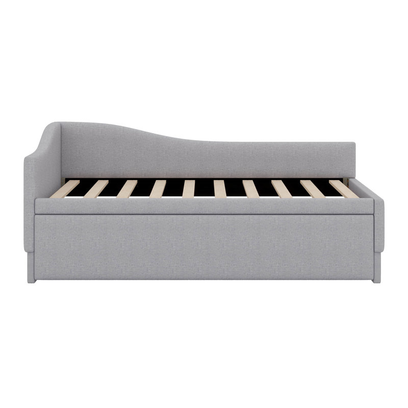 Lit de jour simple rembourré extensible avec dossier en L, Gris