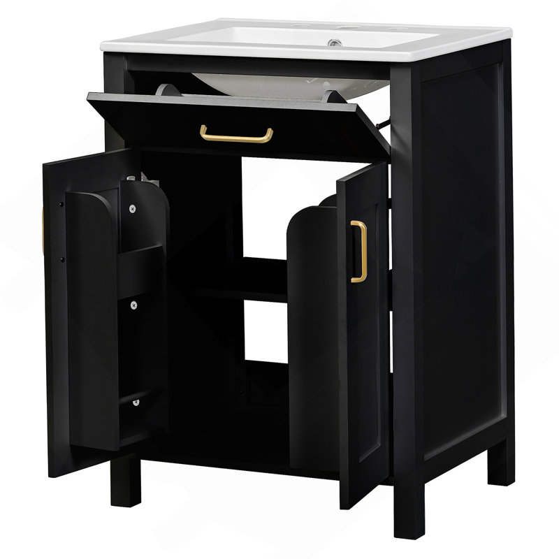 Ensemble de meuble-lavabo 24 po avec lavabo en céramique, meuble-lavabo peu encombrant - l 24 po x P 18 po x H 34 po, 2 portes à fermeture en douceur