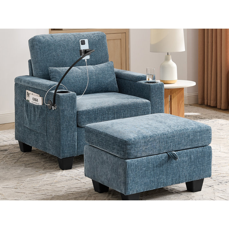 Fauteuil en chenille de 37 po de largeur avec dossier réglable et port USB, Blue