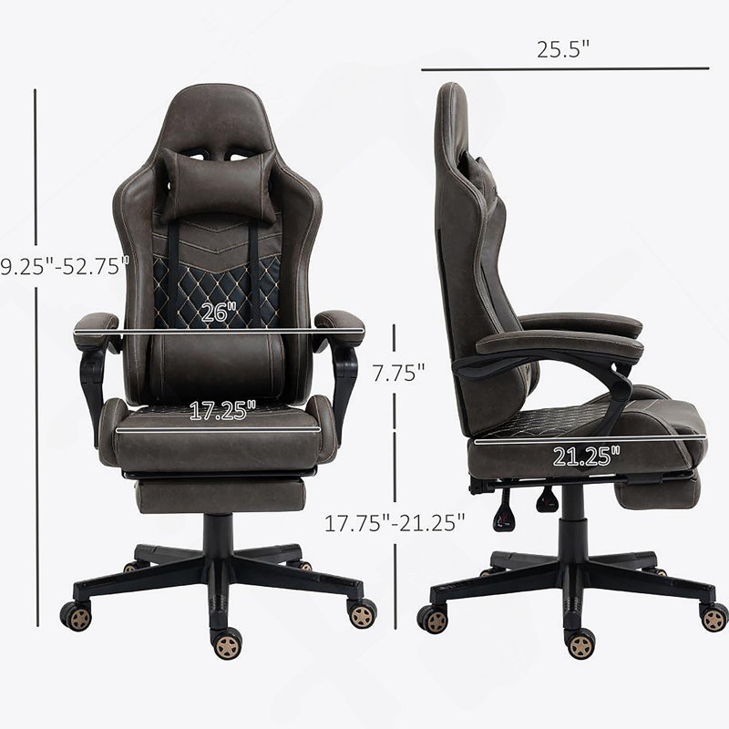 Fauteuil inclinable pivotant en cuir de polyuréthane avec dossier haut, support lombaire et hauteur réglable, Brun