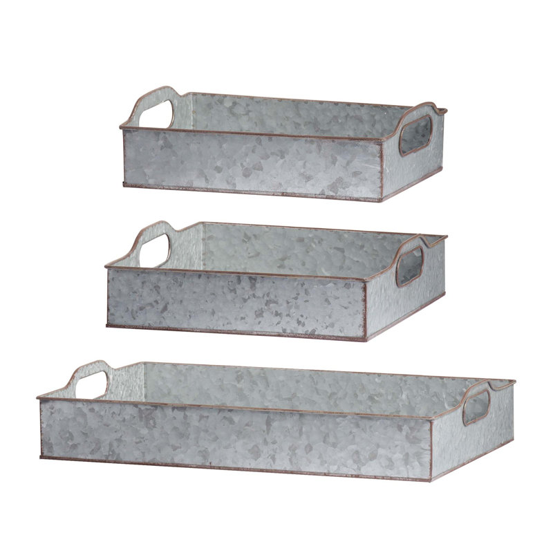 S / 3 plateaux gigognes décoratifs gris galvanisé