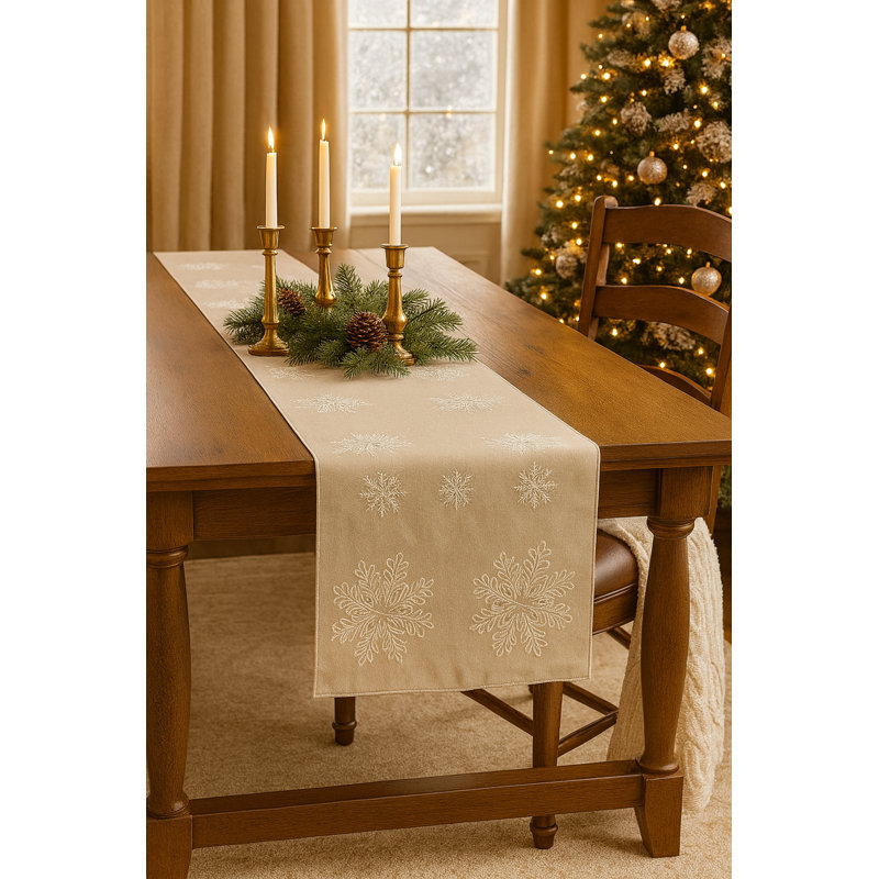 Chemin de table brodé en forme de flocon de neige argenté, 16 po x 108 po, L 108 po x l 16 po, Argent argent