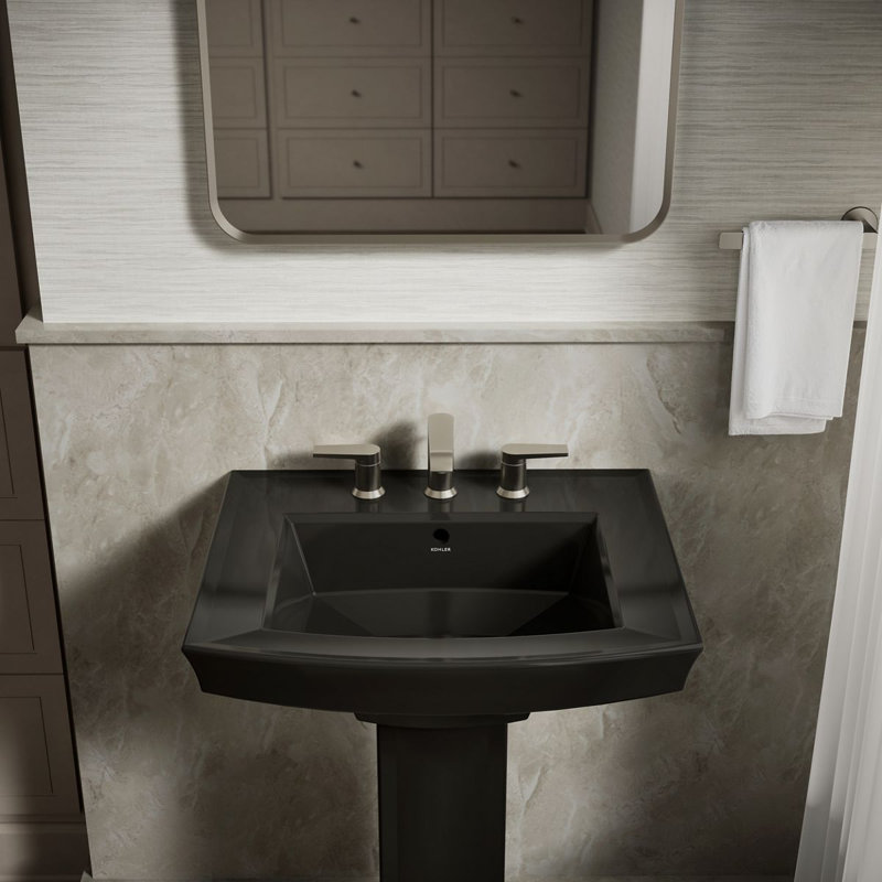 Archer 24" Rectangular Pedestal Bathroom Sink with Widespread Faucet Holes, 8" Centers, Black