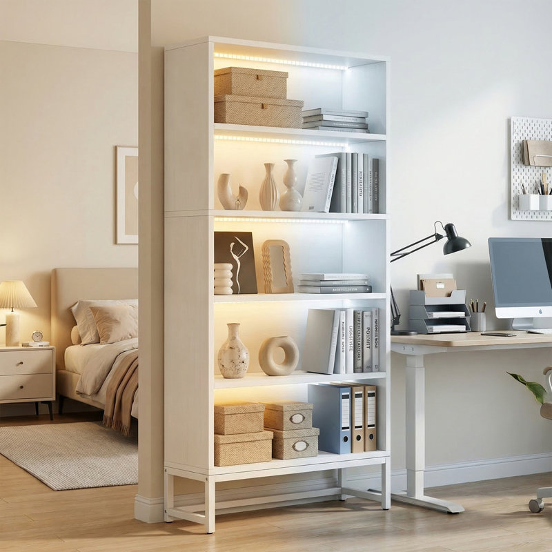 Bibliothèques blanches modernes avec éclairage à DEL réglable et rangement spacieux