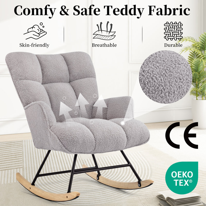 Solid + Manufactured Wood/Iron Rocking Chair, Grey