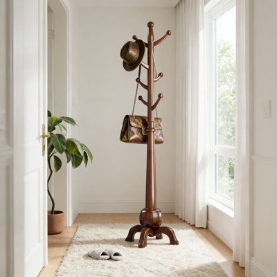 Portemanteau autoportant en bois massif avec 8 crochets, portemanteau robuste pour entrée, chambre à coucher ou bureau, capacité de charge de 240 lb et base stable