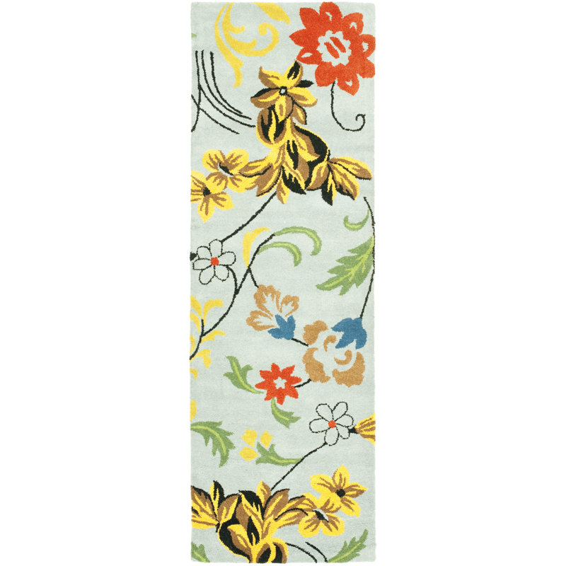 Tapis floral en laine et viscose touffeté à la main Soho, Tapis de couloir 2 pi 6 po x 8 pi