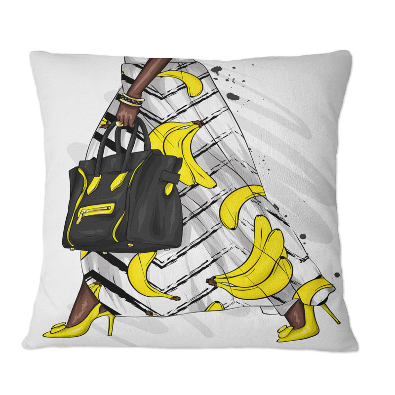 Robe avec imprimé banane et sac noir - Coussin décoratif à imprimé moderne, 18 po x 18 po