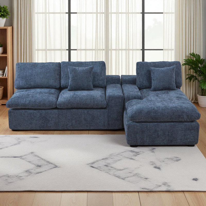 Canapé modulaire rembourré 107,9 po Cloud avec coussin double couche et poches latérales, Chenille bleu