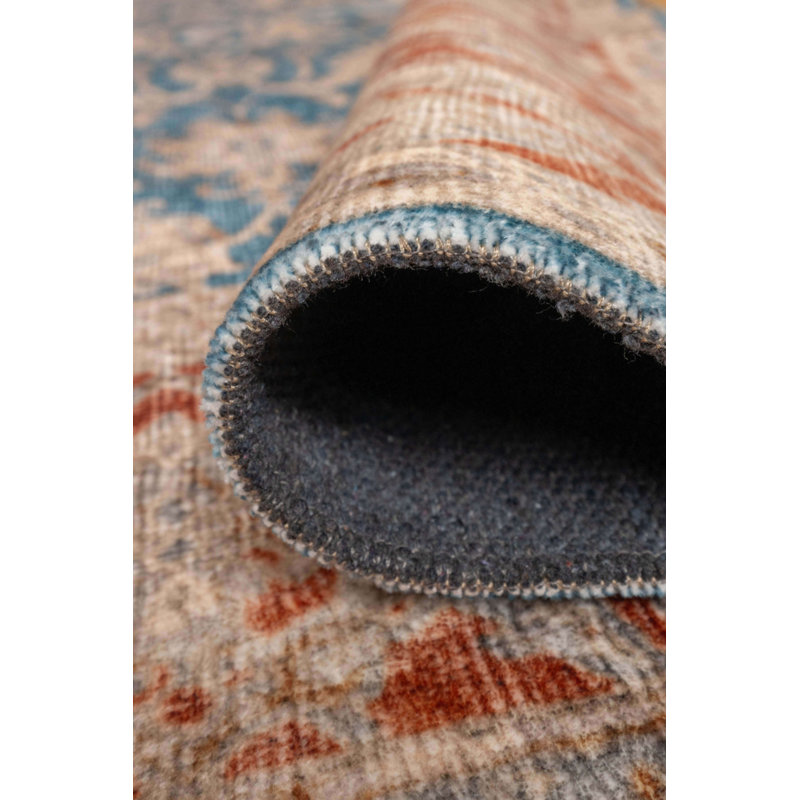 Tapis décoratif bleu marocain en polyester tissé à la machine, Tapis de couloir 2 pi 8 po x 9 pi 11 po