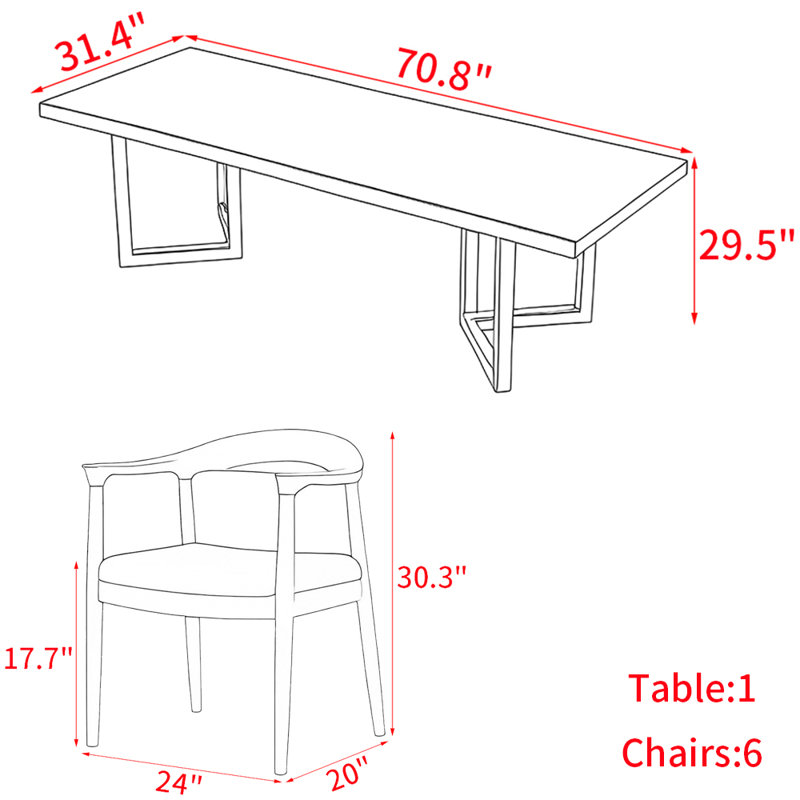 Modern simple industrial style table set, 29.5"H x 70.8"L x 31.4"W 