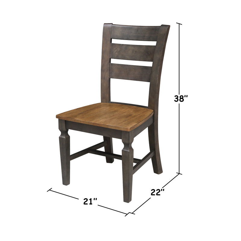 Hensley Solid Wood Ladder Back Dining Chair, Hickory / Washed Coal