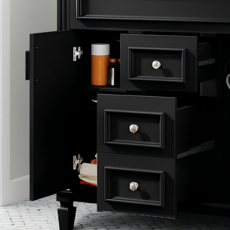 Meuble-lavabo simple 36 po avec lavabo sur pied et armoire de rangement avec 2 portes à fermeture douce et 2 tiroirs.