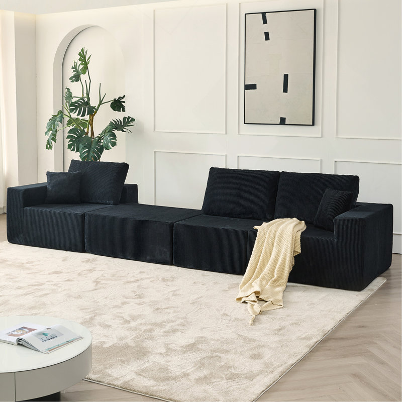 Canapé modulaire 110 po Cloud, Velours côtelé - noir, H 39,37 po x l 110 po x P 72,8 po
