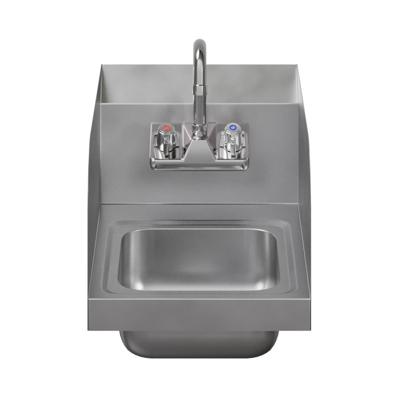 Évier mural en acier inoxydable 12 po x 16 po avec éclaboussure latérale et robinet à col de cygne. NSF.