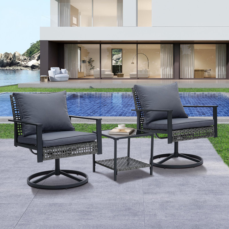 3 Pieces Patio Outdoor Furniture Set with 2-Tier Coffee Table, Gray