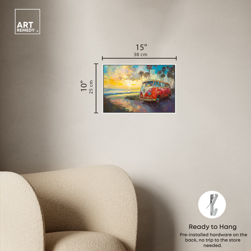 Colorful Coastal Sunset Canvas Print with White Frame