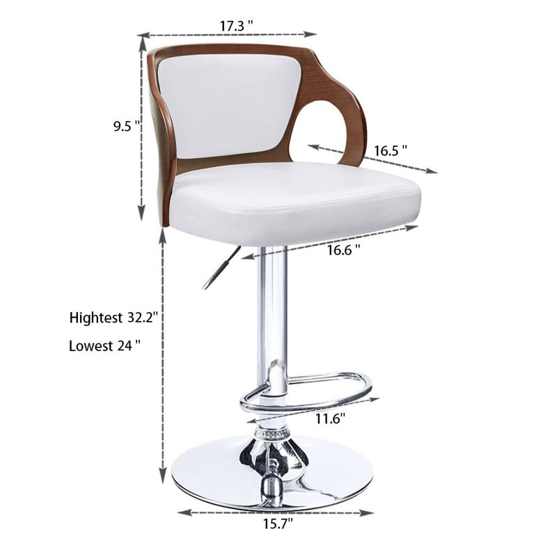 Hartung PU Leather Adjustable Height 360° Swivel Stool, White, 1