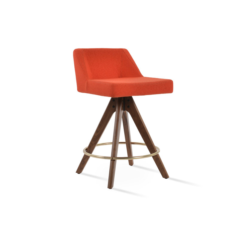 Tabouret pivotant en bois Prisma, Tabouret de bar (siège d'une hauteur de 30,5 po), Orange, Noyer