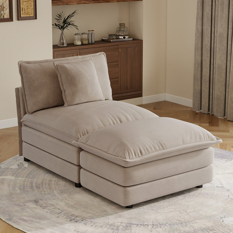Chaise rembourrée sans accoudoirs en chenille avec module modulaire 1 place pour canapé modulaire avec repose-pieds