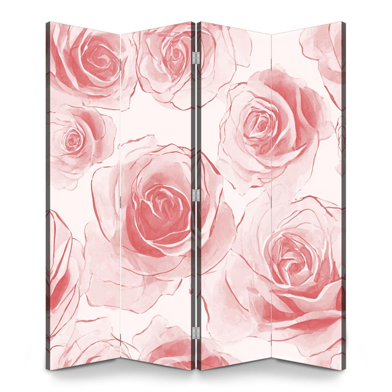 Paravent 4 panneaux à cloison pliable Royal Soft Pink Roses, 4, H 71 po x l 64 po x P 1 po