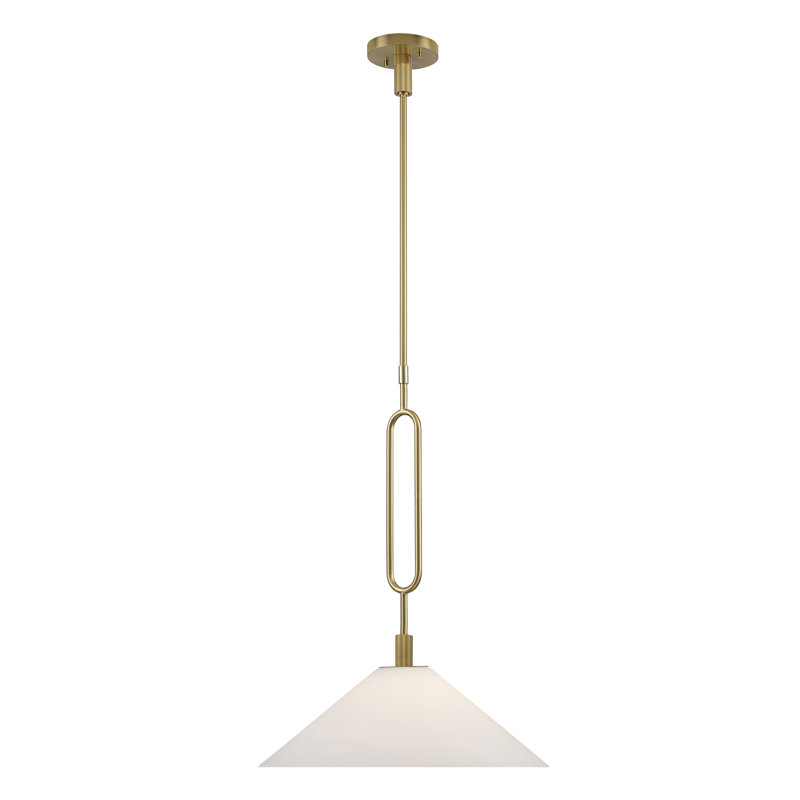 Luminaire suspendu moderne 1 lumière avec verre opale Cartley, Or antique, H 8,5 po x l 18 po