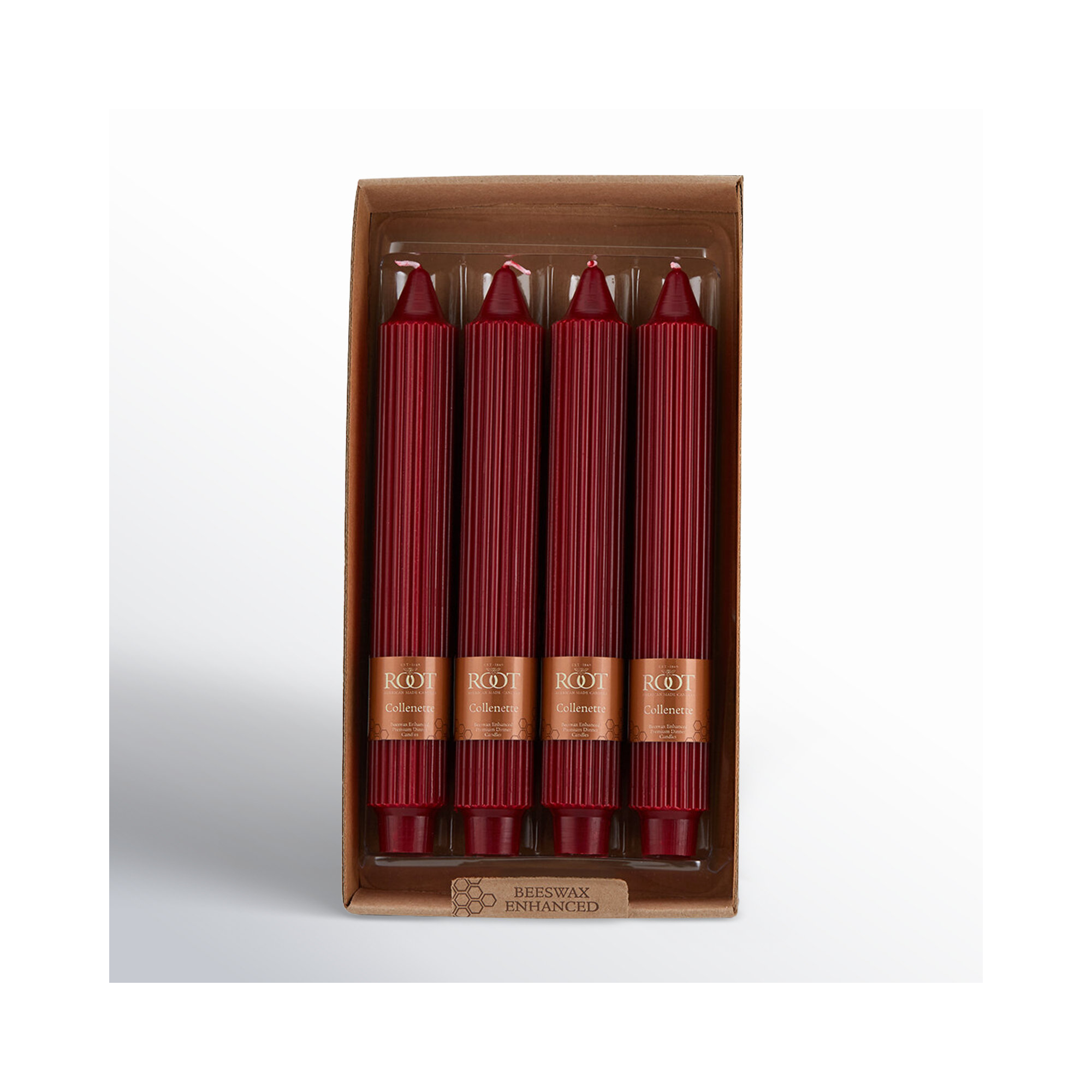 Grecian Collenette Unscented Taper Candle, Garnet, 9" H x 1.25" W x 1.25" D