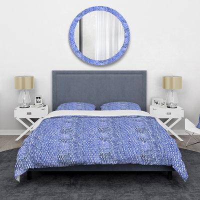 Blue Weaved Japanese Grid - Ensemble de housse de couette moderne - Microfibre de polyester