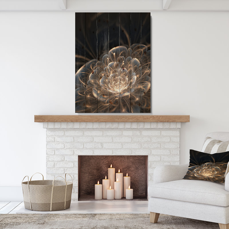 «Abstract Fractal Flower With Golden Rays», reproduction sur toile - Fleur fractale, H 20 po x l 15 po x P 1 po, Bois