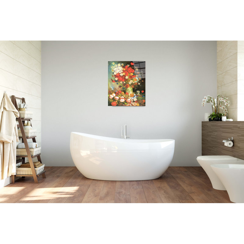 Vase with cornflowers and poppies, peonies and chrysanthemums By Van Gogh Vincent 80cm H X 60cm W CrystalArt Material Acrylic Glass Effect, Frameless Panel Lightweight Ready to Hang