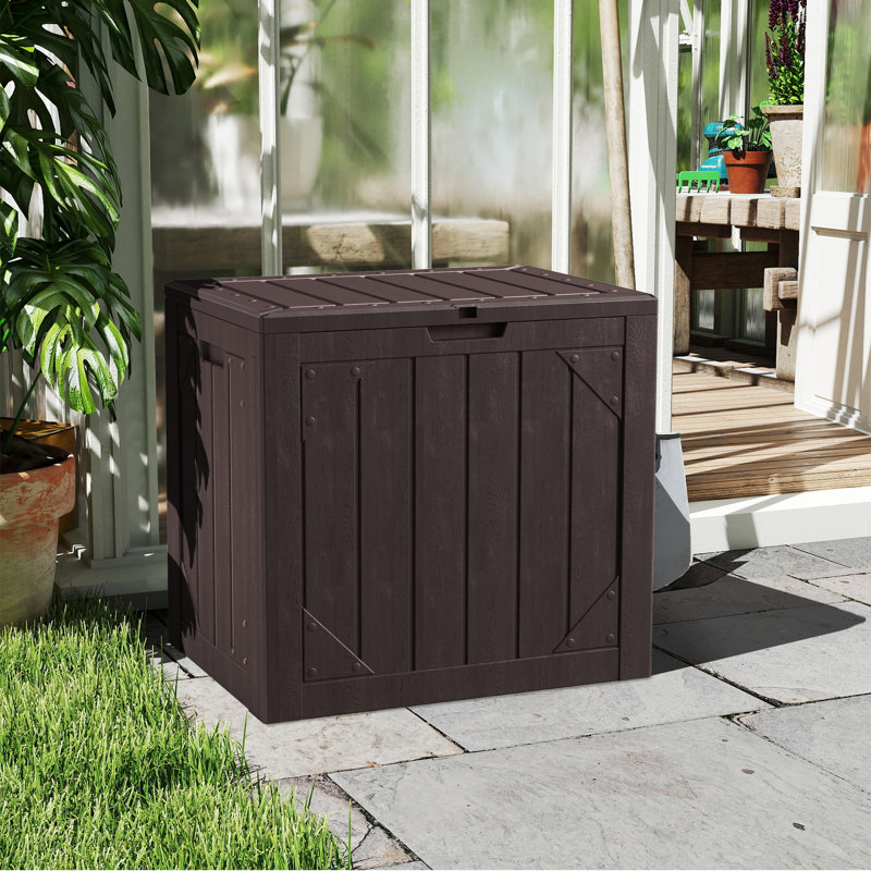 Boîte de terrasse verrouillable en résine résistante à l'eau 30 gallons Decksplore, Brun