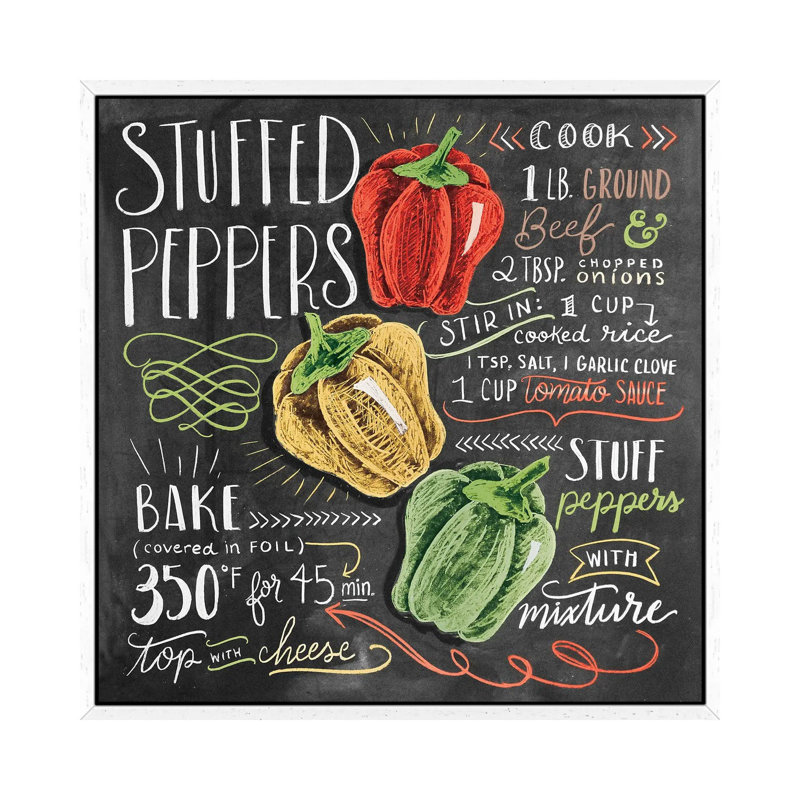 Stuffed Peppers Recipe - Print on Canvas, 66.04 cm H x 66.04 cm W, White Framed