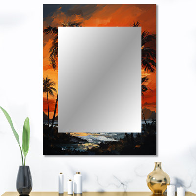 Tangerine Twilight Tropical Tranquility Sunset - miroir unique de palmiers, grand miroir mural traditionnel, impression d'art en métal