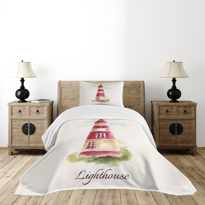 Ambesonne Lighthouse Bedspread, Twin Bedspread + 1 Standard Sham