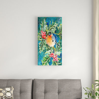 «Bullfinch and Holly», reproduction de peinture à l'huile sur toile tendue