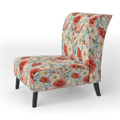 Coral Timeless Garden Flourish - Upholstered Scandinavian Slipper Chair, Botanical Nature Accent Chair