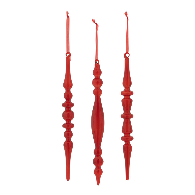 Ornement en forme de glaçon en verre rouge rubis, 3 styles variés