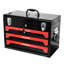 Boîte à outils 20 po à 3 tiroirs en acier, noir et rouge, glissière à roulement, loquet en métal, option de rangement polyvalent portable noir et rouge, fabrication fiable