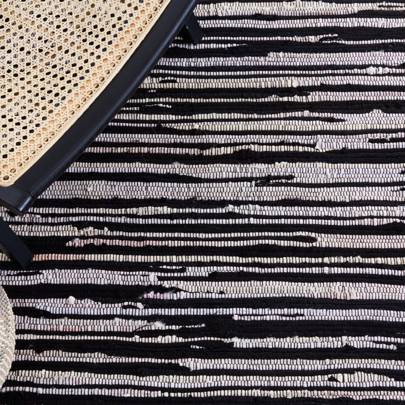 Tapis noir / multicolore en coton tissé à plat à la main Fales, Rectangle 2 pi 6 po x 4 pi