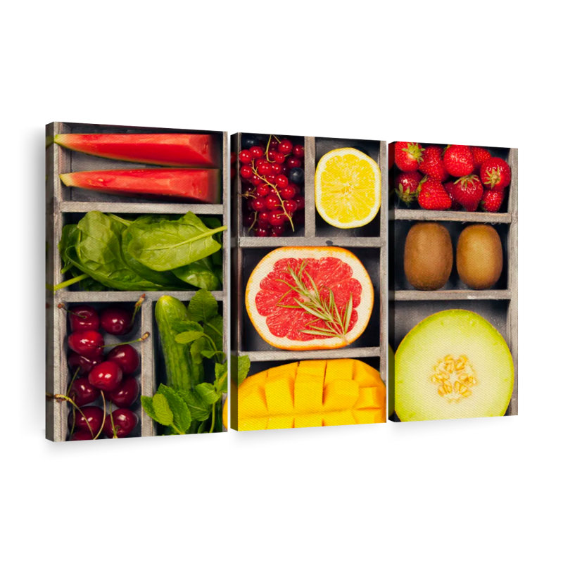 Légumes et fruits, impression sur toile Bento, H 32 po x l 50 po
