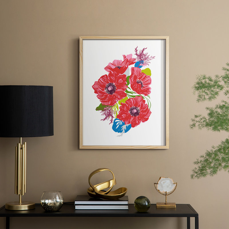 Brilliant Poppies I, reproduction encadrée - bois massif, H 11 po x l 9 po