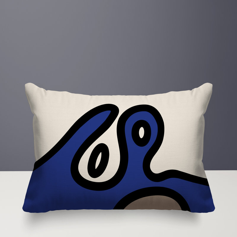 Oreiller rectangulaire réversible intérieur / extérieur Peller, H 14 po x l 20 po, Bleu marine / noir / blanc cassé