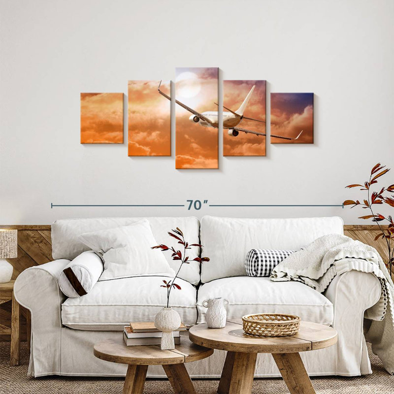 Voyage en avion au coucher du soleil, H 24 po x l 55 po