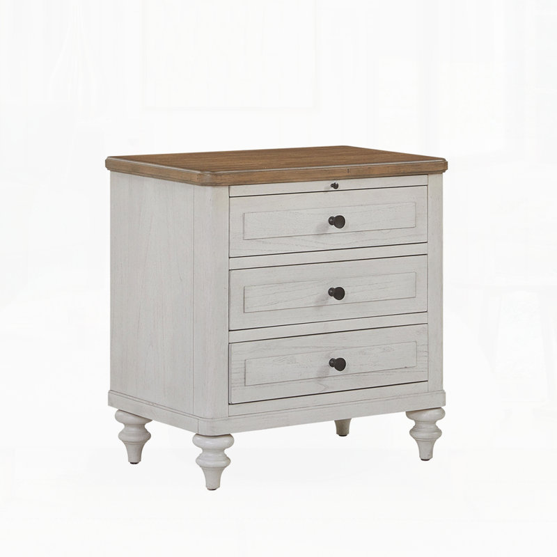 Table de chevet moderne pour chambre à coucher, Blanc / Chêne