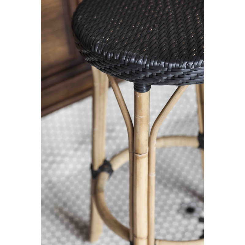 Simone Rattan Stool, Black/Black Dots, Bar Stool (30.5" Seat Height)