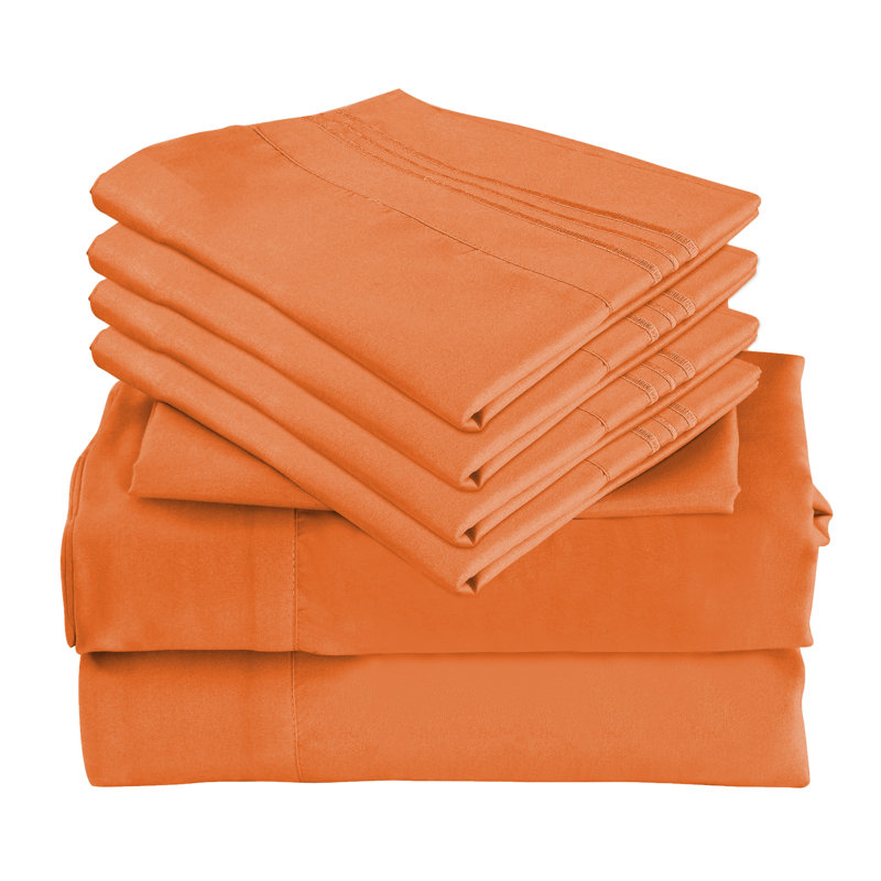 Premium Rayon From Bamboo 6 Pc Sheet Set With Deep Pockets, Cooling, Orange, Split King Sheet Set with 4 Pillowcases