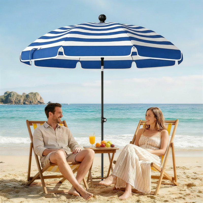 177cm Beach Parasol, Blue Striped
